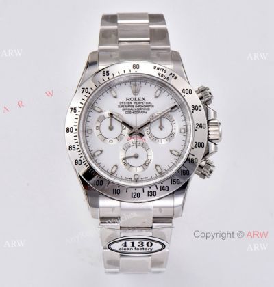 CLEAN Factory 1:1 Best Edition Rolex Daytona 4130 Watch White Dial 904l Stainless steel
